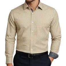 Camisa Social Masculina Empório Colombo Slim Listrada Caqui 100% Algodão Várias Cores