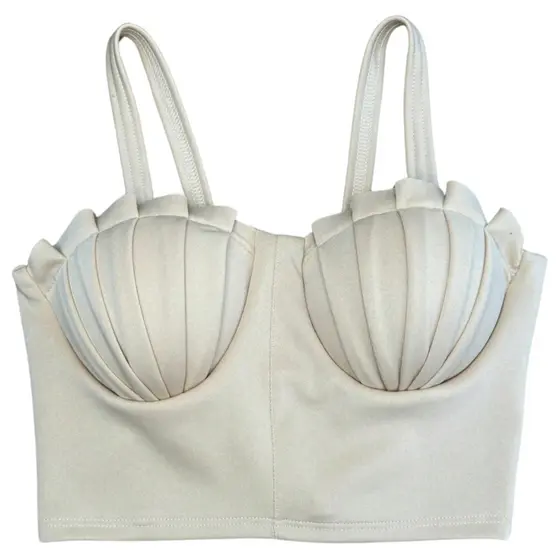 TOP Cropped Feminino Suplex Top Concha Babado Fashion Elegante Moda