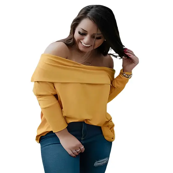 Blusa Feminina Pala Elegante Ombro a Ombro Manga Longa