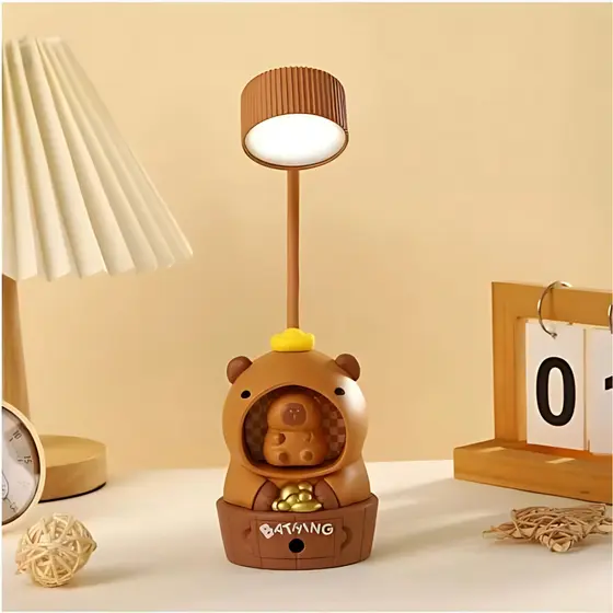 Luminária de Mesa Capivara Infantil Apontador Luz Led Bateria Carregamento USB