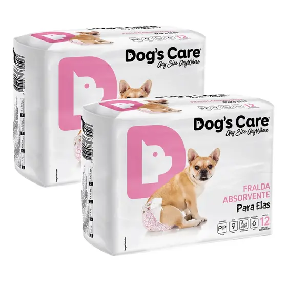 Kit Fralda Higiênica Pet Cães Fêmea Dogs Care Tam PP 24 Un