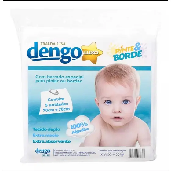 FRALDA DE TECIDO DENGO - PINTE E BORDE - pacote c/ 5 unidades - TECIDO DUPLO LUXO 70x70cm