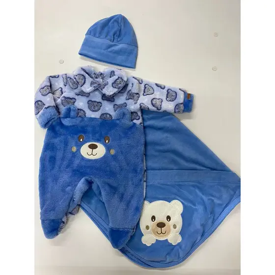 Saída Maternidade de Plush Soninho 3 peças (macacão e manta) - vem na caixa