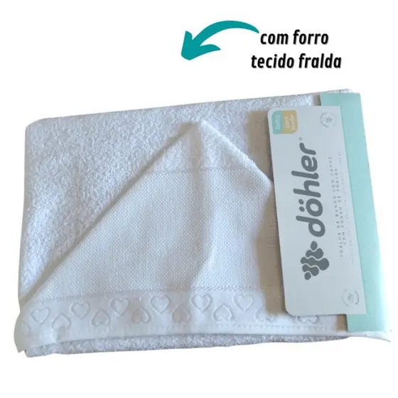 Toalha de Banho para Bebê com Capuz DÖHLER - Baby Love - com forro de fralda para Bordar 70 x 90 cm.