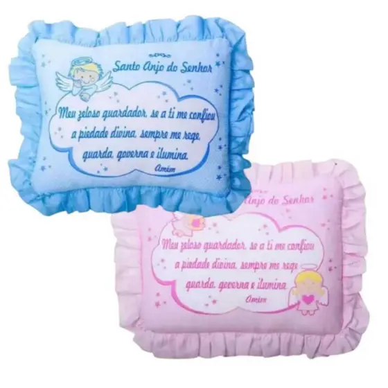 Travesseiro / Almofada oração Santo Anjo do Senhor para bebê 35x28 Minasrey