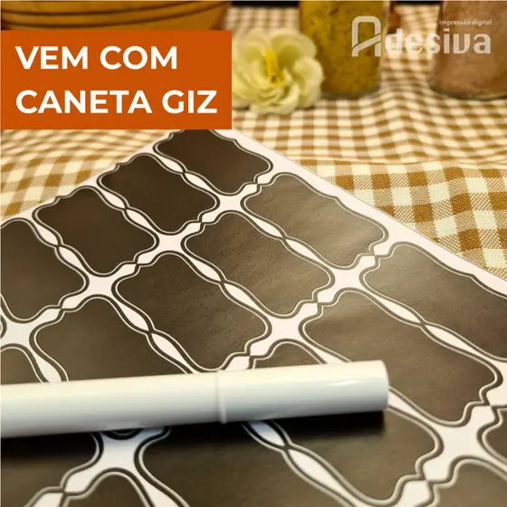 Etiquetas para Tempero Adesivo Lousa para Potes Mantimentos Condimentos 4x2cm Com Caneta Branca
