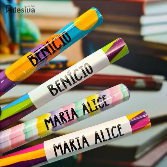 Etiquetas Escolares Personalizadas para Lápis Agenda Régua Cadernos - Branco ou Transparente 150un