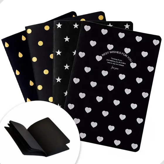 Caderno Preto B5 Brochura 75g 32 Folhas Papel Preto Capa Mole Minimalista Escolar Desenho Sketch