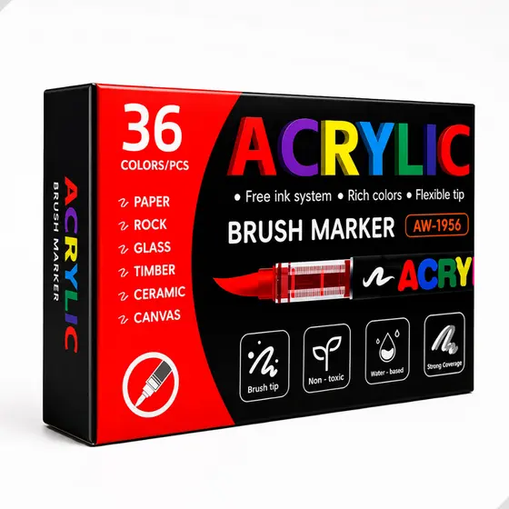 Kit 36 Canetas Acrílicas Coloridas Marcadores Multiuso Brush Pen Escolar Lettering Profissional