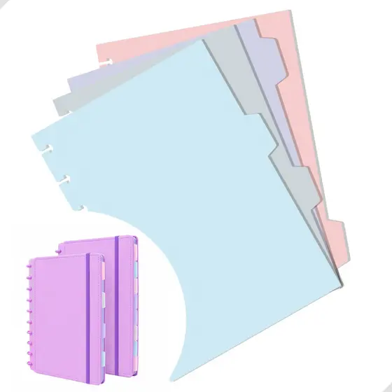 4 Divisórias Caderno Inteligente A5 8 Discos Tons Pastel Organizadoras Colorido Material Escolar