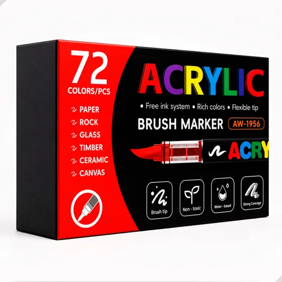 Kit 72 Canetas Acrílicas Coloridas Marcadores Multiuso Brush Pen Escolar Lettering Profissional