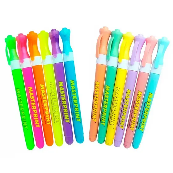 Kit 12 marca textos Slim masterprint, 6 marca texto Slim neon + 6 marca texto Slim pastel lindos