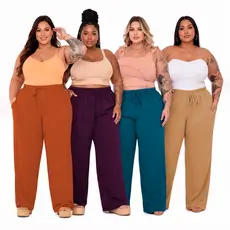 Calça Pantalona Plus Size Feminina Duna Elástico Cintura Confortável Costura Reforçada Elegante