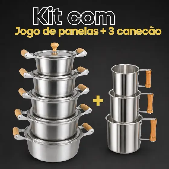 Jogo de Panela Alumínio Batido Fundido + Kit De Canecão Fervedor Alumínio 3 peças. Cozinha