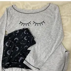 Pijama Feminino Longo Levinho Estrela Calça Universo Cílios Fofo