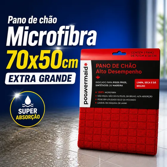 Pano de Chão Microfibra 70x50 Grande | Super Absorção + Não Risca | Limpeza Rápida | Kit 1 ou 2