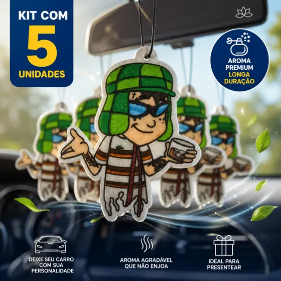 Kit 5 Cheirinhos para Carro Chaves Chavoso Divertido | Aroma Premium Longa Duração