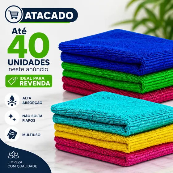Kit Pano de Microfibra 30x30cm (20, 30 ou 40un) Alta Absorção | Não Solta Fiapo | Limpeza Automotiva e Doméstica