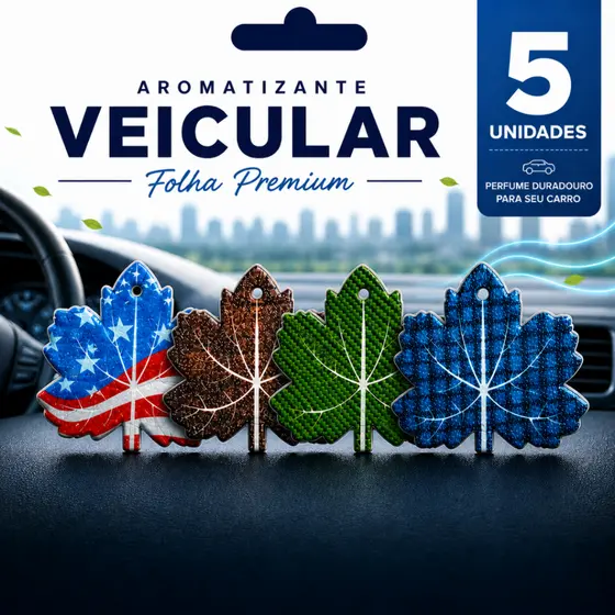 Aromatizante Veicular Folha Kit 5 Unidades | Perfume Duradouro pra Carro - Cheirinho de carro