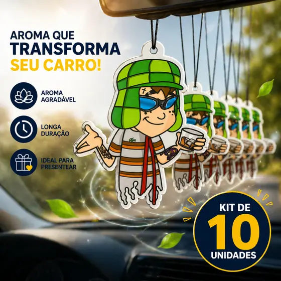 Kit 10 Unidades Cheirinho para Carro Chaves Chavoso | Aroma Suave e Duradouro | Decore e Perfume Seu Carro