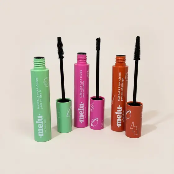 Máscara para Cílios Peel Off Selfie Melu Ruby Rosa, Verde e Laranja - Não Borra, Fácil Remoção/maquiagem.