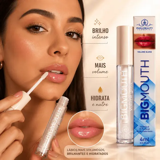 Gloss BigMouth Aumentador Labial Volume Phállebeauty 4ml | Efeito Lip Plumper | Ácido Hialurônico VOLUME E BRILHO