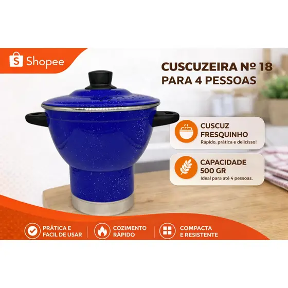 Cuscuzeiro  Nordestina de Alumínio  Azul nº18 Cuscuzeiro para 4 Pessoas aluminio Amj
