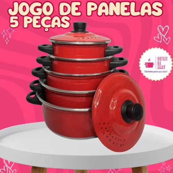 Jogo de Panelas Alumínio Vermelho 5 Peças