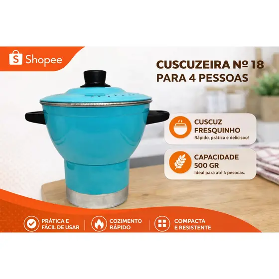 Cuscuzeiro de Alumínio Nordestino  Tiffany nº18 cm Cuscuzeiro para 4 Pessoas Aluminio Amj