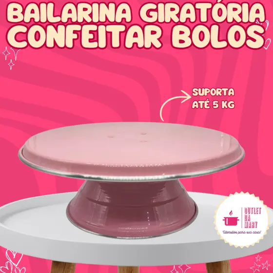 Suporte de Bailarina Giratória de Bolo Alumínio Rosa Bebe 30 cm Boleira Giratória Bailarina Confeitar Torta.