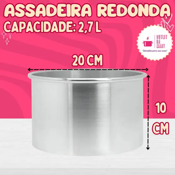 Assadeira Forma Redonda Reta  de Confeitar bolo N°3 de Alumínio 20 x 10 cm