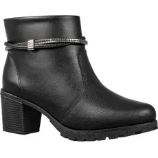 Bota Feminina GiGiL Salto Grosso Baixo Cano Curto Tiras Abauladas Strass Zíper Macio Blogueira