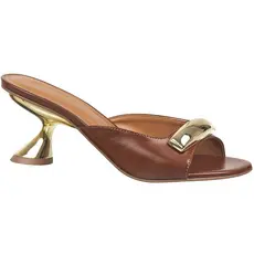 Sandália Feminina Tamanco Mule Salto Alto Taça Metalizado Enfeite Tira Dourado Elegante GiGiL