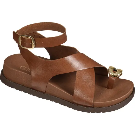 Sandália Feminina Papete Tiras Largas X De Dedo Detalhe Metalizado Boho GiGiL