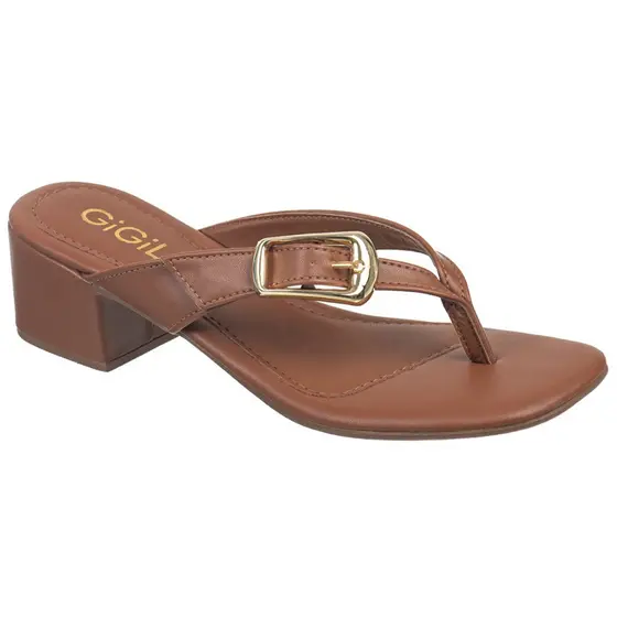 Sandalia Tamanco Feminino Mule De Dedo Enfeite Fivela Metal Salto Bloco Baixo Casual Elegante GiGiL