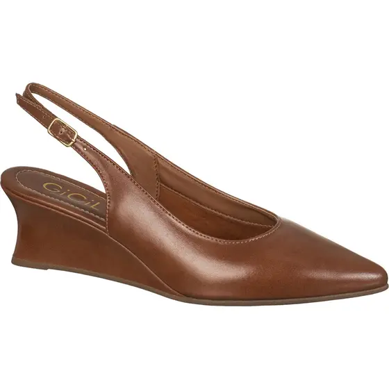 Scarpin Feminino Slingback Anabela Bico Fino Fivela Lateral Salto Cunha Baixo Elegante Loren GiGiL