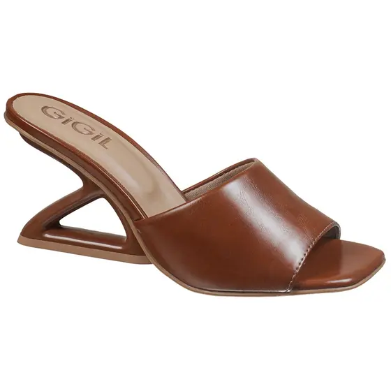 Sandália Feminina Tamanco Mule Salto Geométrico Vazado Confortável Elegante GiGiL