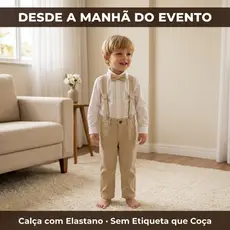Conjunto Pajem Menino Algodão Camisa Calça Suspensório Gravata Borboleta casamento Batizado 1 ao 16