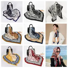 Lenço Feminina Pescoço Echarpe Cetim Estampas 90x90cm