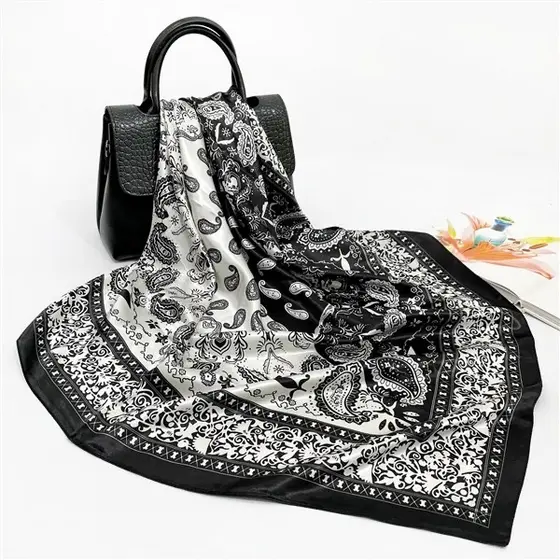 Lenço Seda Pescoço Echarpe Cetim Estampas Leopardo Echarpe Scarf Gande90cmx90cm