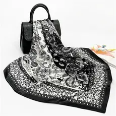 Lenço Seda Pescoço Echarpe Cetim Estampas Leopardo Echarpe Scarf Gande90cmx90cm