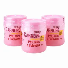 Kit 3 Creme Sebo De Carneiro Ureia 200g Hidratante - Ressecamento e Rachaduras Pés, Mãos e Cotovelos