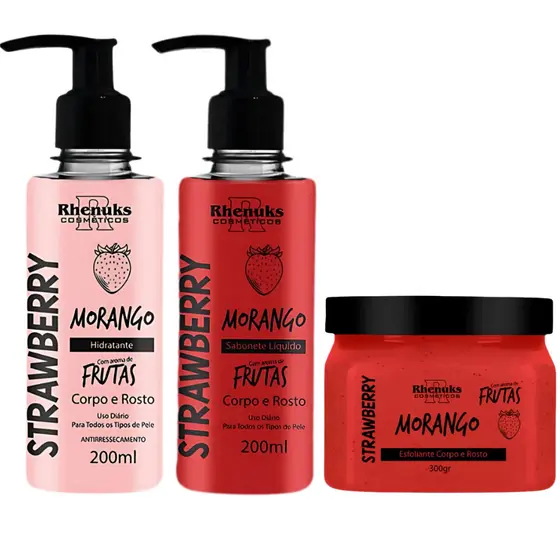 Kit Sabonete + Hidratante + Esfoliante Rhenuks 200ml Corpo e Rosto 10 Fragrâncias