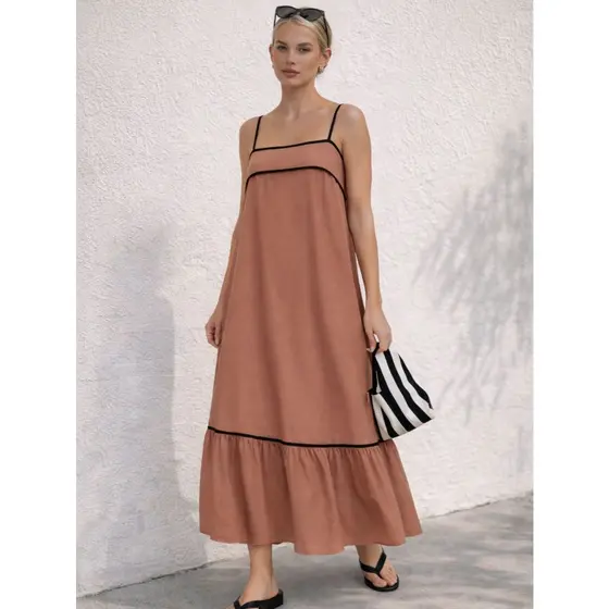 REF：H987-Vestido feminino, vestido europeu e americano de verão sem costas. suspensórios e cadarços