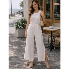 REF：9032，Macacão feminino de linho e algodão, calças, macacão, calças, colete sem mangas, macacão