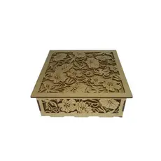 CAIXA QUADRADA FLORAL DE MDF CRU