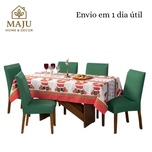 Toalha de Mesa Natal Retangular 4|6|8|10|12 Cadeiras Tecido 100% Poliéster Fácil de Lavar