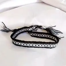 Pulseira de Pano Tornozeleira Preta C/ Branco Hippie Amizade 1 Unidade