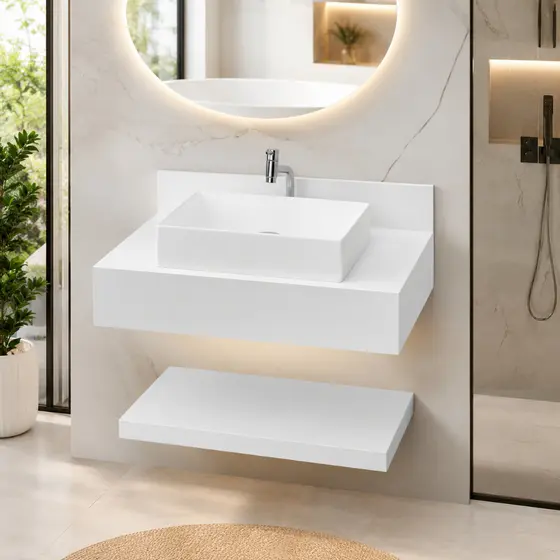 Kit Completo Bancada Cuba Sobreposta Banheiro Gran Artico em Porcelanato