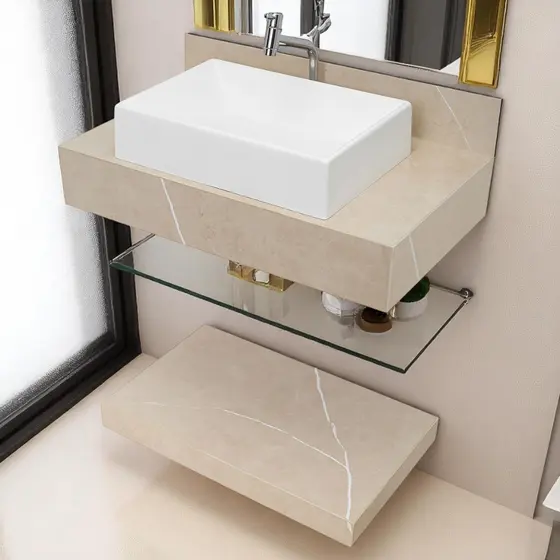 Kit Completo Bancada Cuba Sobreposta Banheiro Gran Pulpis Light em Porcelanato